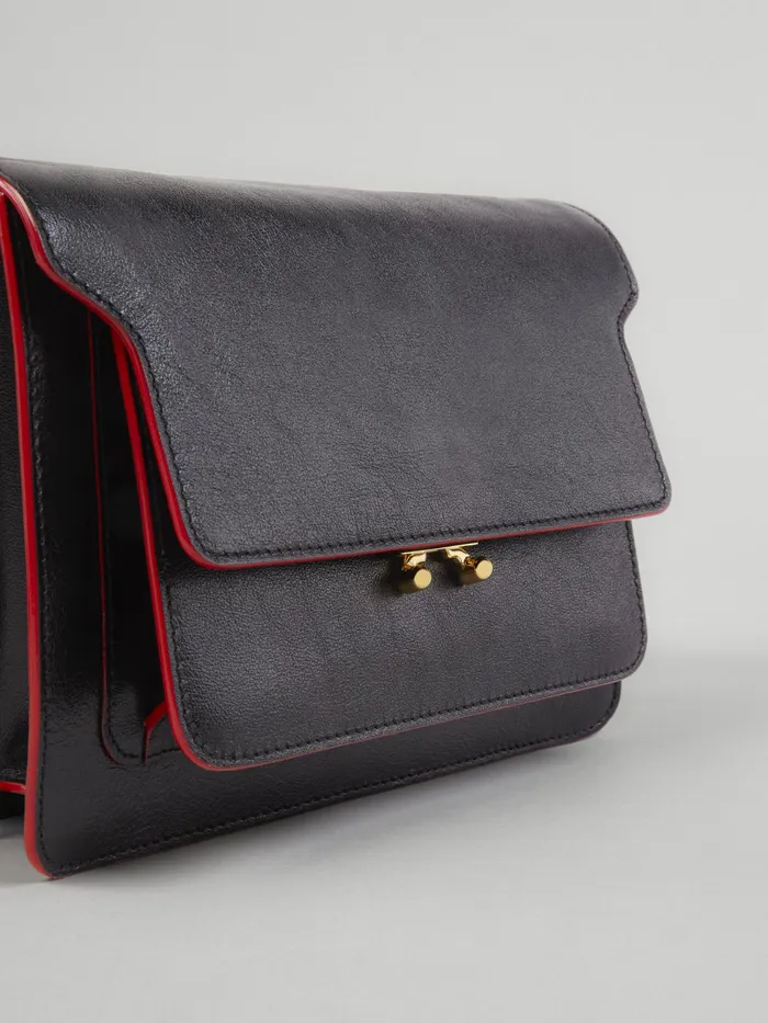 Marni Trunk Soft Medium Bag In Leather And Naif Tiger Lining Black Womens Crossbody Bags Marni Trunk Soft Medium Bag In Leather And Naif Tiger Lining Black Womens Crossbody Bags