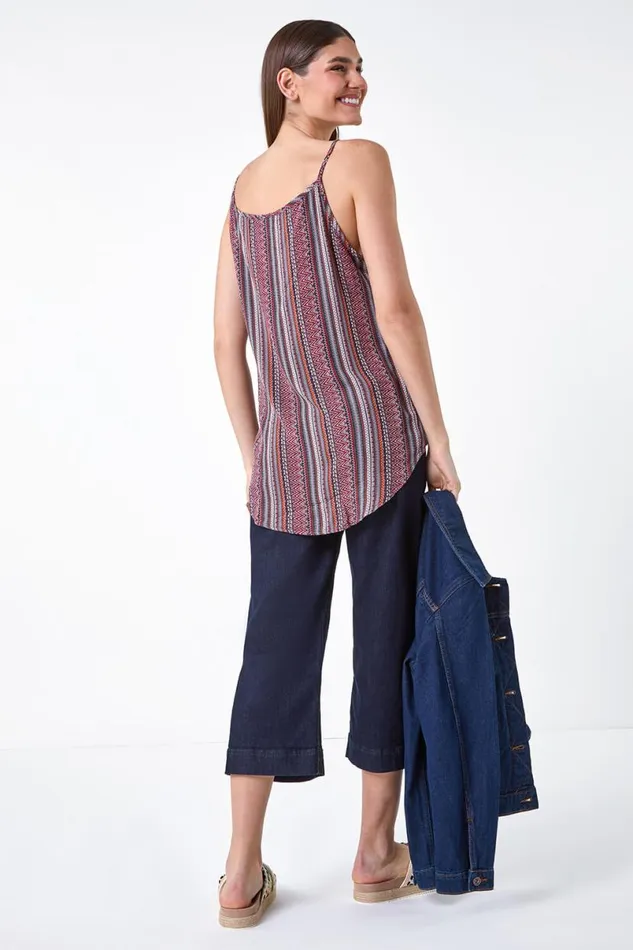 Maroon Aztec Stripe Print Wrap Front Vest Top Women Roman Tops