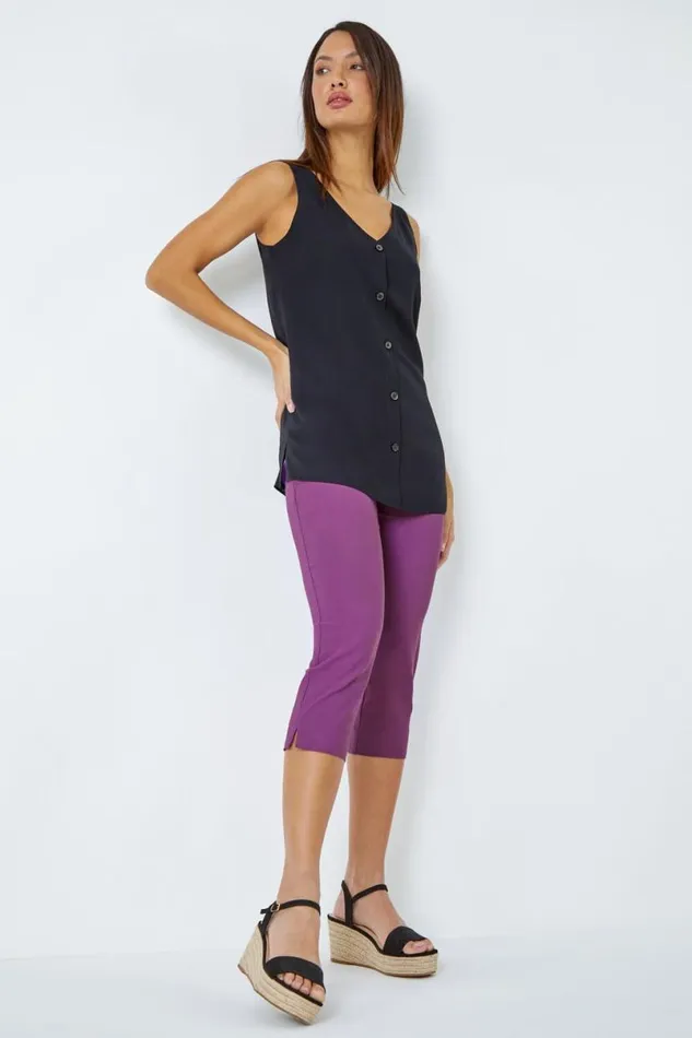 Mauve Elastic Waist Stretch Cropped Trousers Women Roman Coords