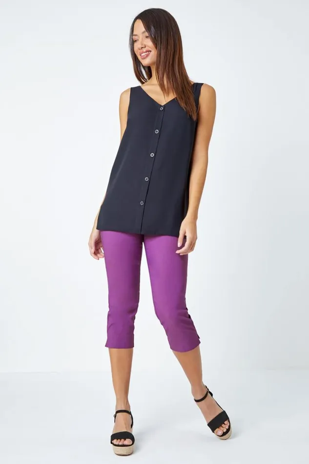 Mauve Elastic Waist Stretch Cropped Trousers Women Roman Coords