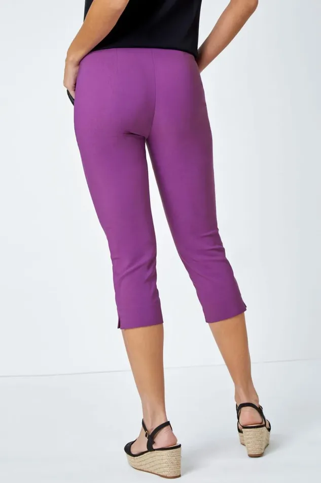 Mauve Elastic Waist Stretch Cropped Trousers Women Roman Coords