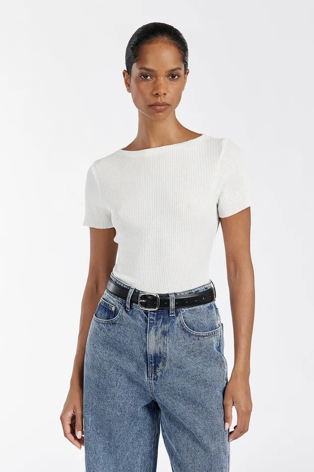 MAX OFF WHITE BOAT NECK KNIT TOP Women DISSH White Tops