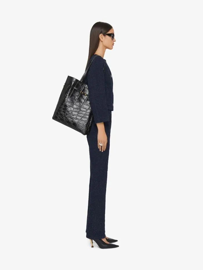 Medium Voyou Tote Bag In Crocodile Effect Leather Black Women Givenchy Tote Bags