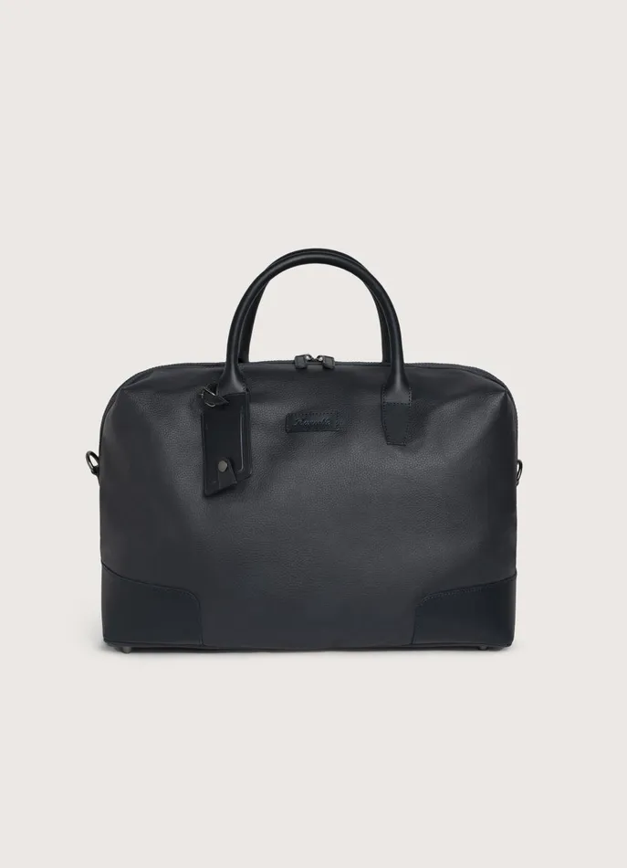 Men Bags and Toiletry Bags Faonnable Leather Travel Bag Marine Blue