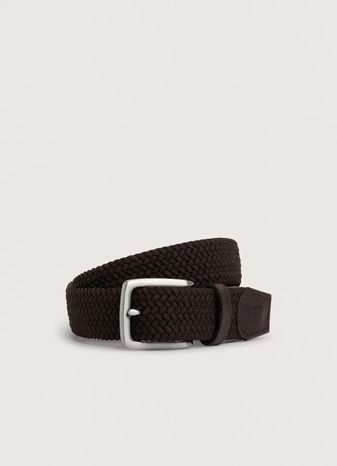 Men Belts Faonnable Braided Belt With Leather Details Chocolate Brown