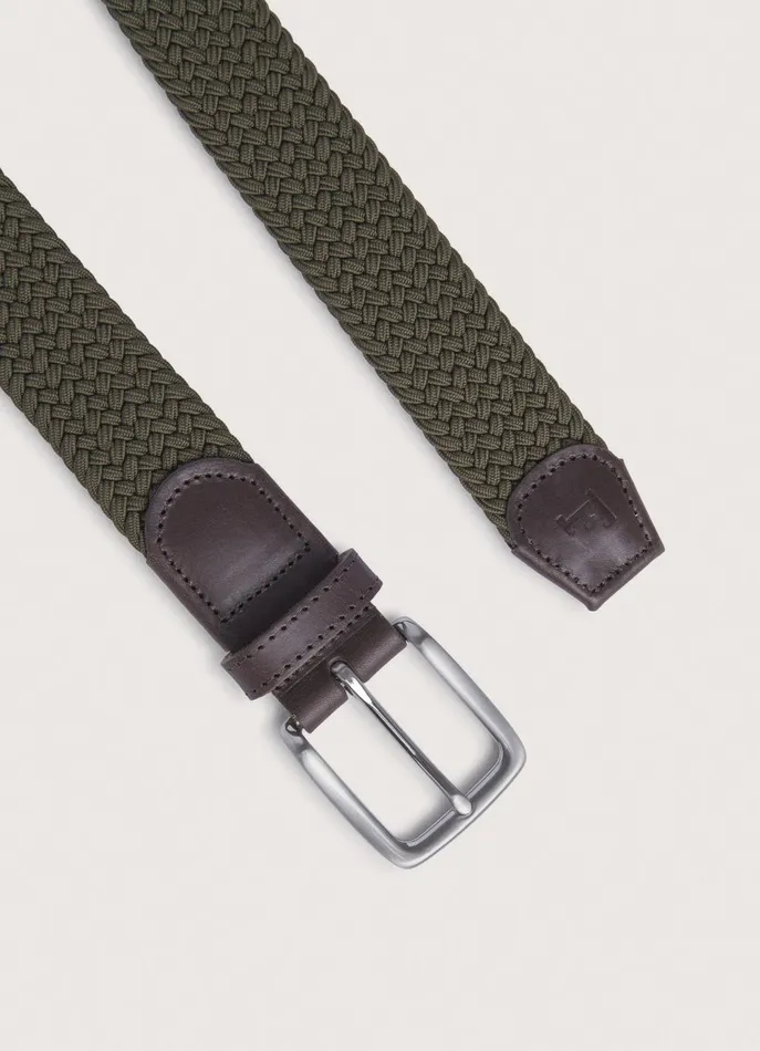 Men Belts Faonnable Braided Belt With Leather Details Khaki Green