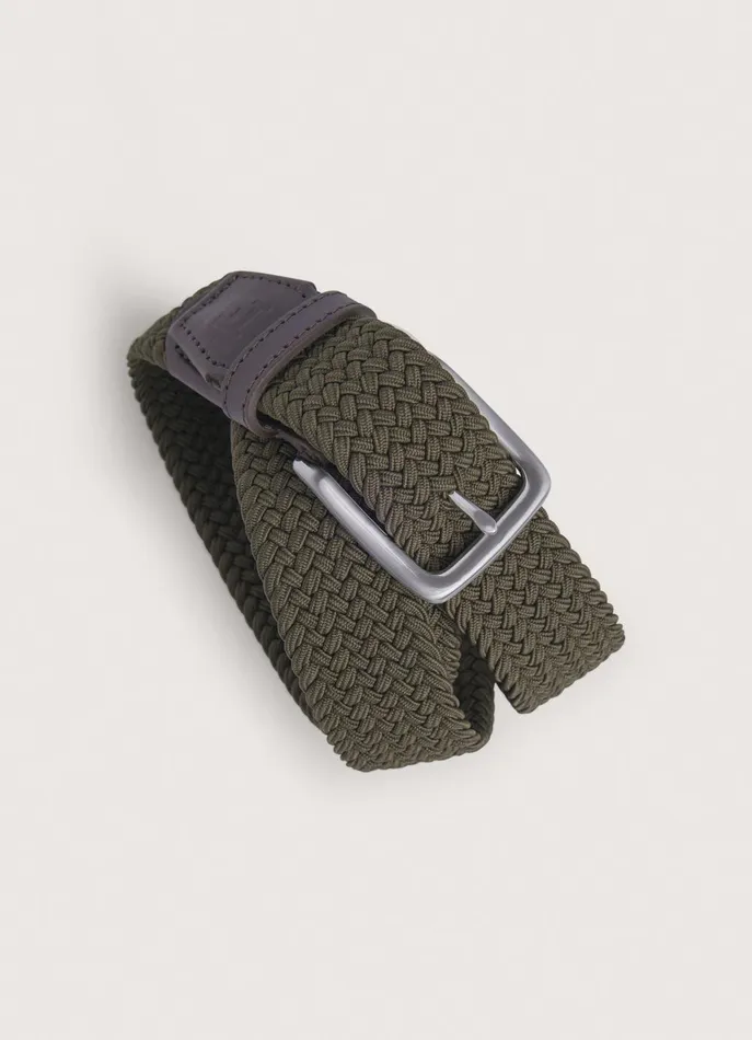 Men Belts Faonnable Braided Belt With Leather Details Khaki Green