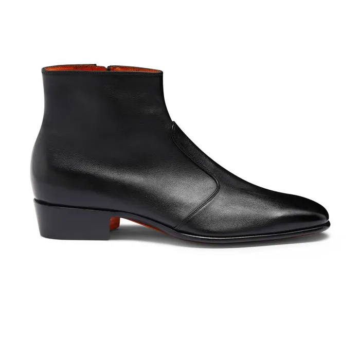 Men Black Leather Ankle Boot Santoni Boots