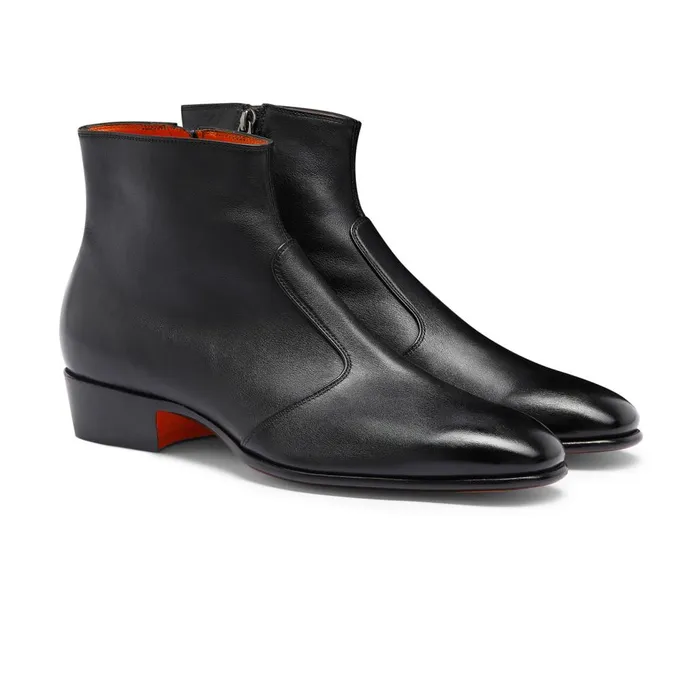 Men Black Leather Ankle Boot Santoni Boots