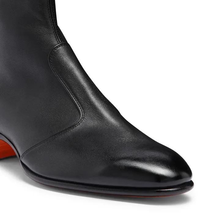 Men Black Leather Ankle Boot Santoni Boots