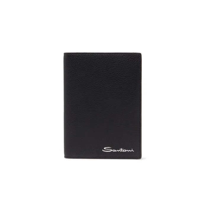 Men Black Tumbled Leather Passport Case Santoni Small Leather Goods