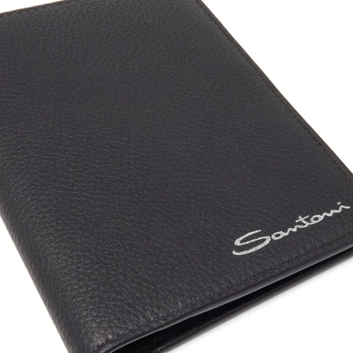 Men Black Tumbled Leather Passport Case Santoni Small Leather Goods