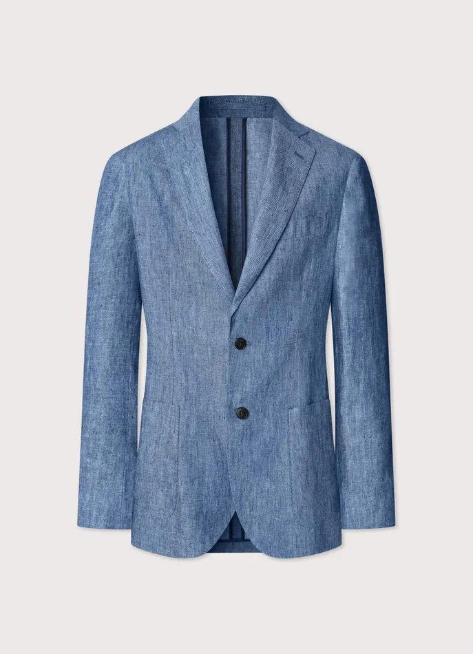 Men Blazers Faonnable Chambray Linen Blazer Dark Denim Blue