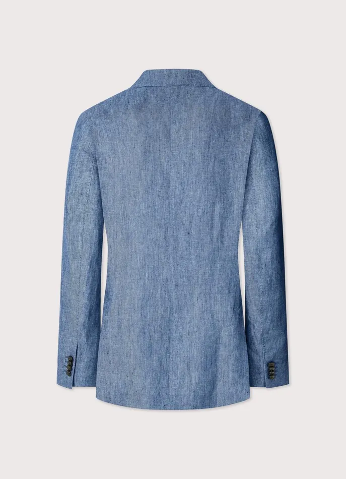 Men Blazers Faonnable Chambray Linen Blazer Dark Denim Blue
