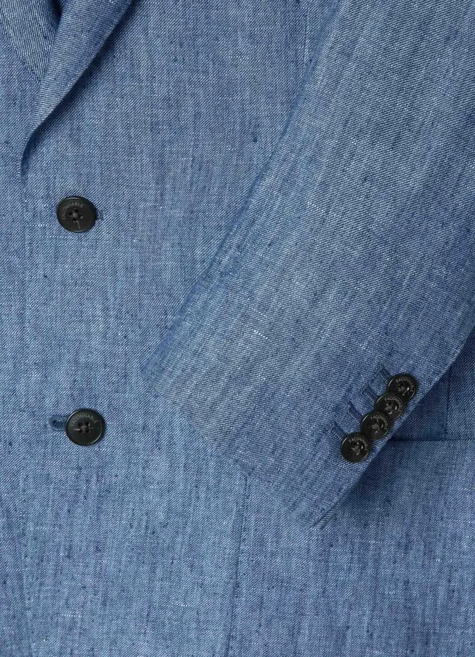 Men Blazers Faonnable Chambray Linen Blazer Dark Denim Blue