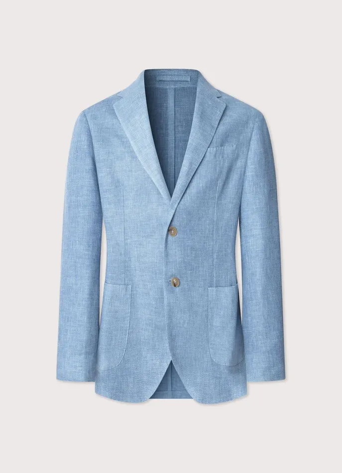 Men Blazers Faonnable Wool Linen Blazer With Patch Pockets Light Thames Blue
