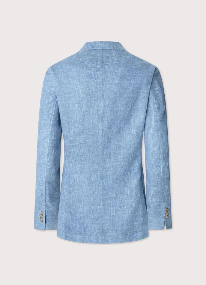 Men Blazers Faonnable Wool Linen Blazer With Patch Pockets Light Thames Blue