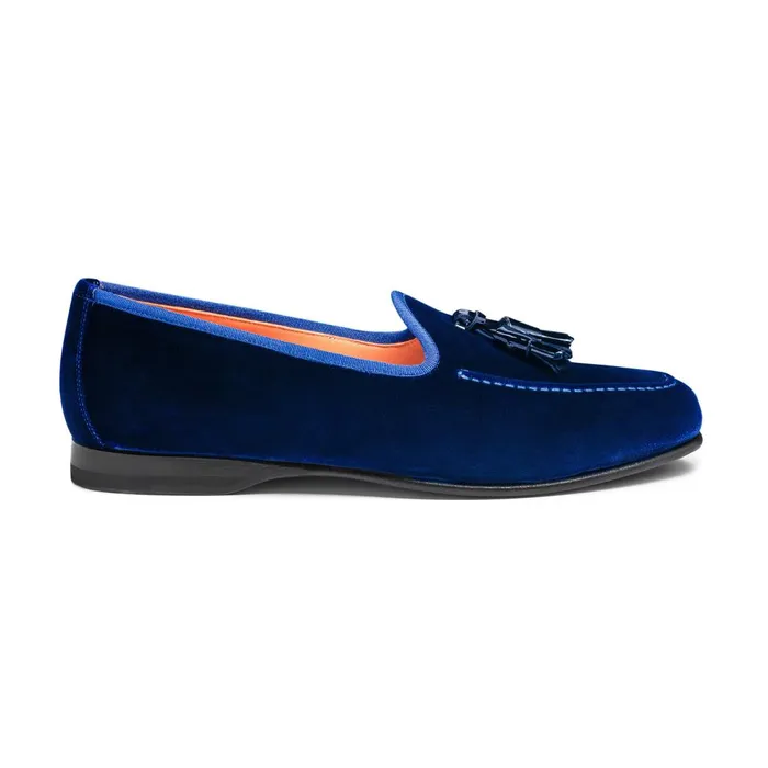 Men Blue Velvet Andrea Tassel Loafer Santoni Loafers
