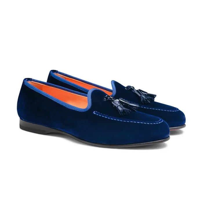 Men Blue Velvet Andrea Tassel Loafer Santoni Loafers