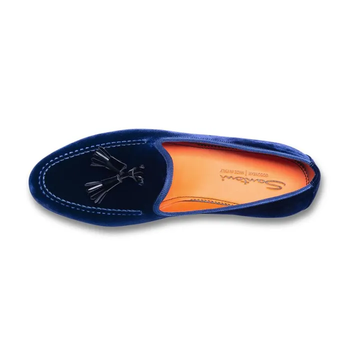 Men Blue Velvet Andrea Tassel Loafer Santoni Loafers