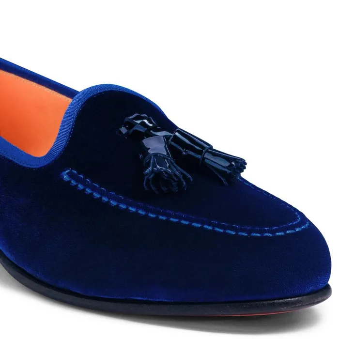 Men Blue Velvet Andrea Tassel Loafer Santoni Loafers