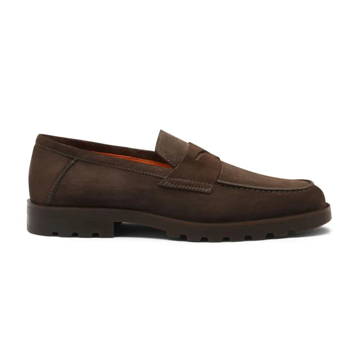 Men Dark Brown Suede Penny Loafer Santoni Loafers