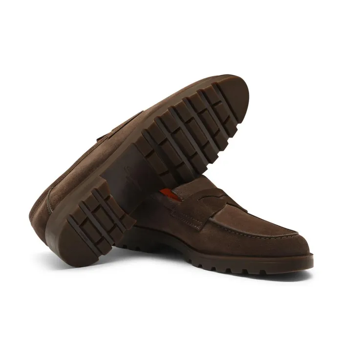 Men Dark Brown Suede Penny Loafer Santoni Loafers