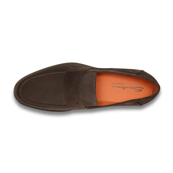 Men Dark Brown Suede Penny Loafer Santoni Loafers