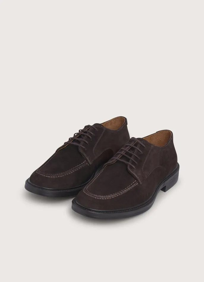 Men Formal Shoes Faonnable Suede Derby Shoes Chocolate Brown