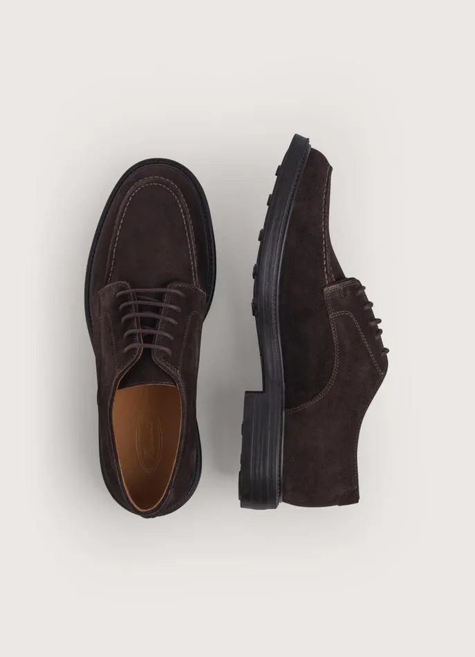 Men Formal Shoes Faonnable Suede Derby Shoes Chocolate Brown