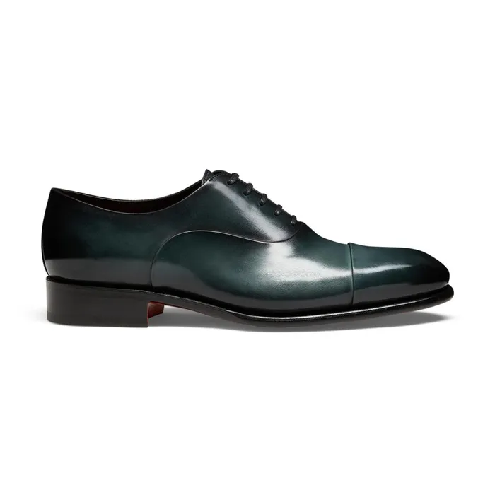 Men Green Leather Oxford Shoe Santoni LaceUps