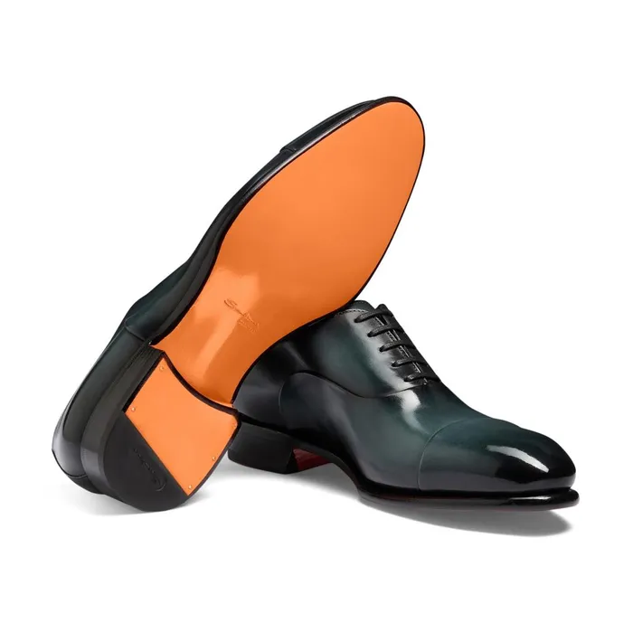 Men Green Leather Oxford Shoe Santoni LaceUps