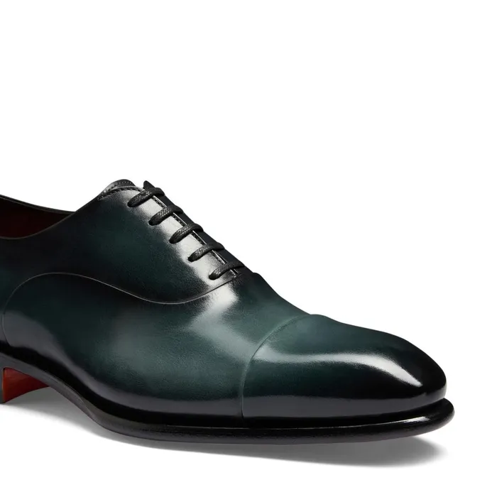 Men Green Leather Oxford Shoe Santoni LaceUps