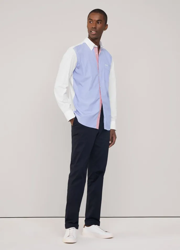 Men Iconic Shirts Faonnable Regular Fit Colour Block Poplin Shirt Blue