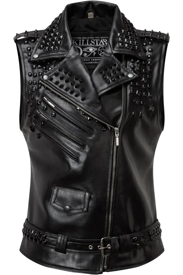 Men Jackets and Coats Killstar Doom Leather Vest FAUX LEATHER
