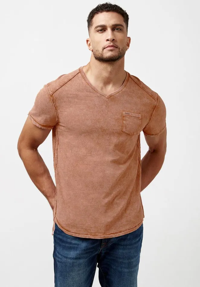 Men Kamiz Acid Wash Pocket TShirt Black Buffalo David Bitton Tops and Tees
