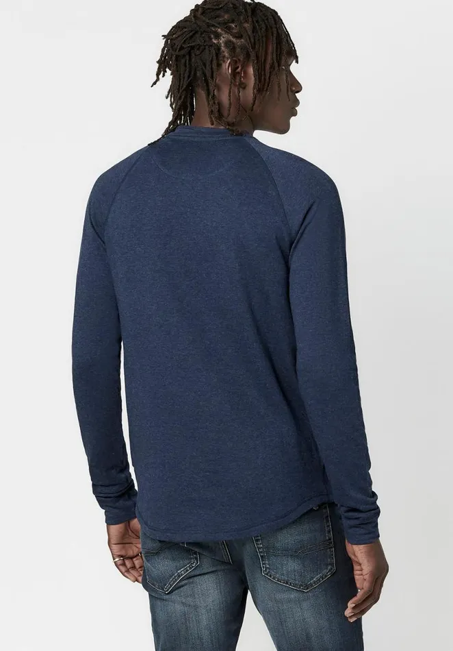 Men Kariver Henley Long Sleeve Shirt Midnight Blue Buffalo David Bitton Sweaters