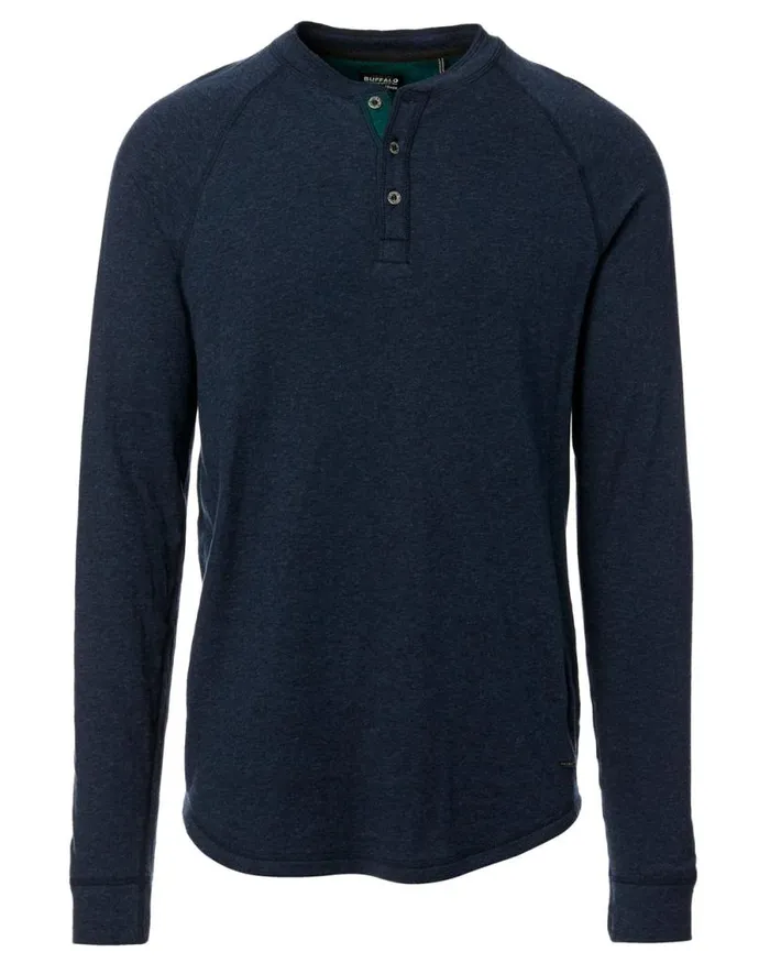 Men Kariver Henley Long Sleeve Shirt Midnight Blue Buffalo David Bitton Sweaters