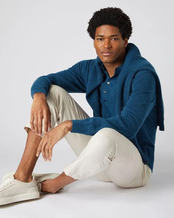 Men Men039s Button Cashmere Polo ShirtIn Lagoon Blue Lagoon Blue NPeal Polos and Tshirts
