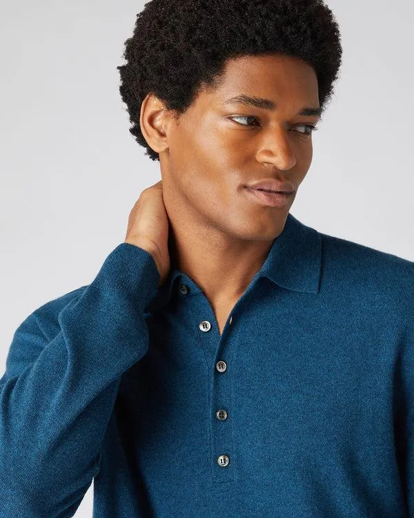 Men Men039s Button Cashmere Polo ShirtIn Lagoon Blue Lagoon Blue NPeal Polos and Tshirts