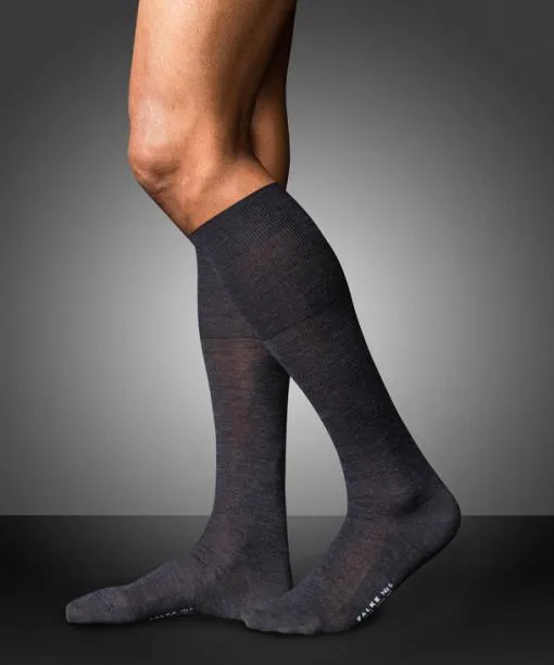 Men No 6 Finest Merino and Silk Men Kneehigh Socks Anthramel FALKE Knee High Socks