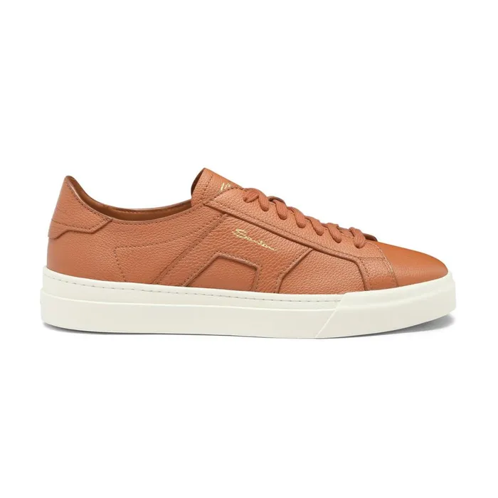 Men Orange Tumbled Leather Double Buckle Sneaker Santoni Sneakers