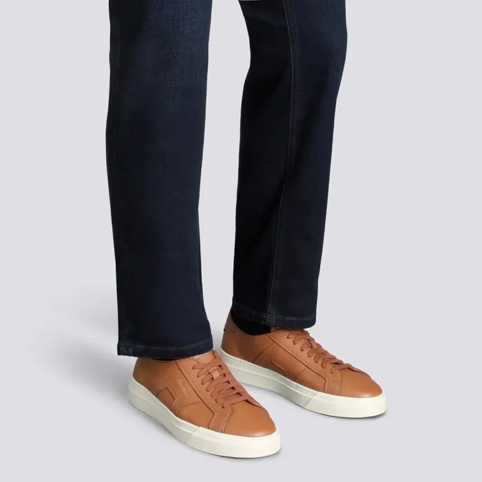Men Orange Tumbled Leather Double Buckle Sneaker Santoni Sneakers
