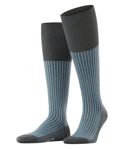 Men Oxford Stripe Men Kneehigh Socks Anthracite Mel FALKE Knee High Socks