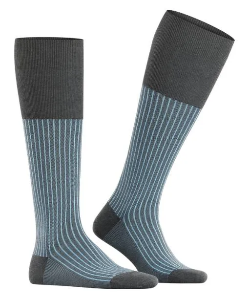 Men Oxford Stripe Men Kneehigh Socks Anthracite Mel FALKE Knee High Socks