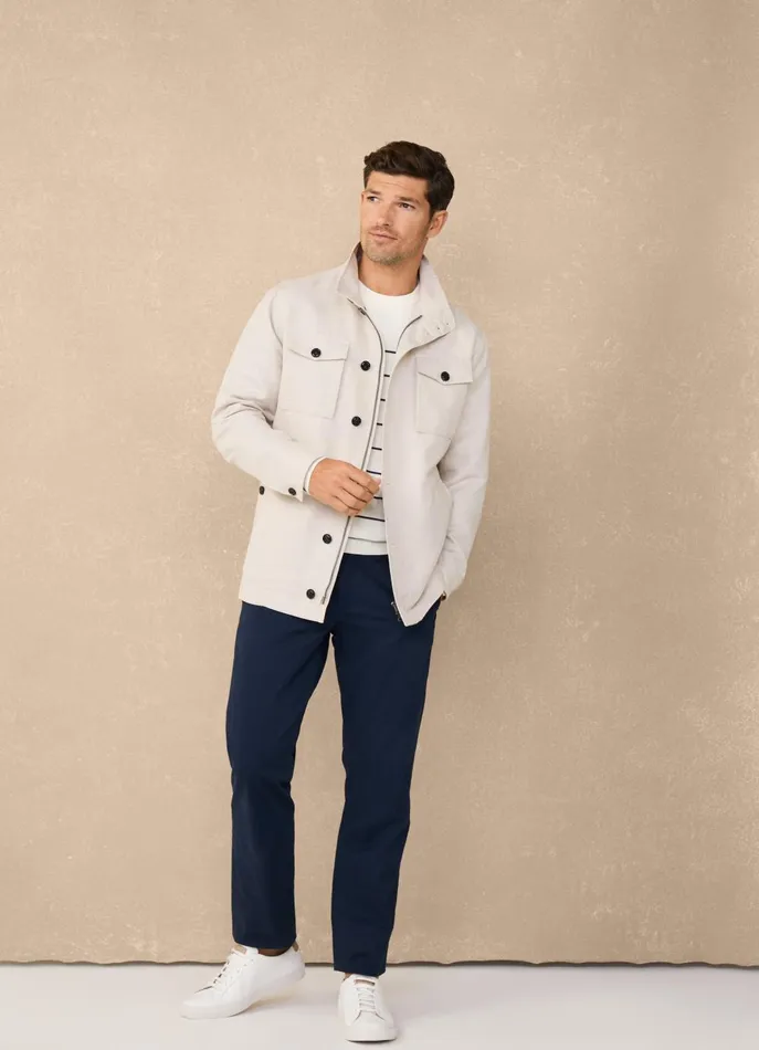 Men Pants Faonnable Regular Fit Stretch Chinos Marine Blue
