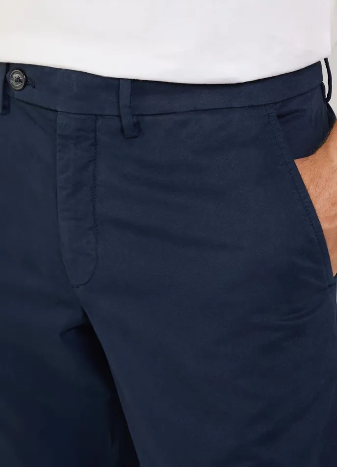 Men Pants Faonnable Regular Fit Stretch Chinos Marine Blue