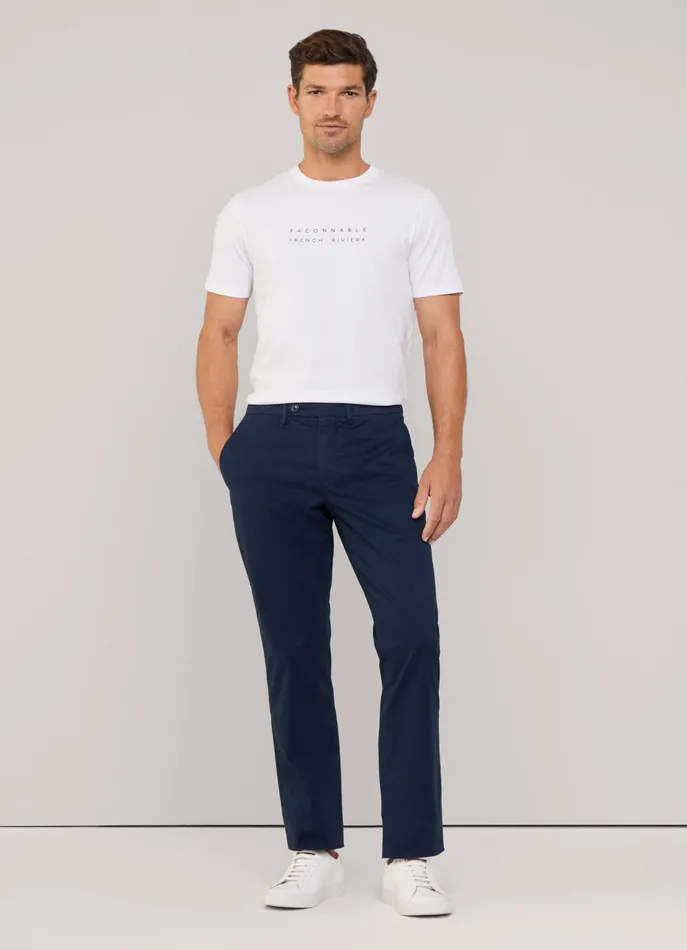 Men Pants Faonnable Regular Fit Stretch Chinos Marine Blue