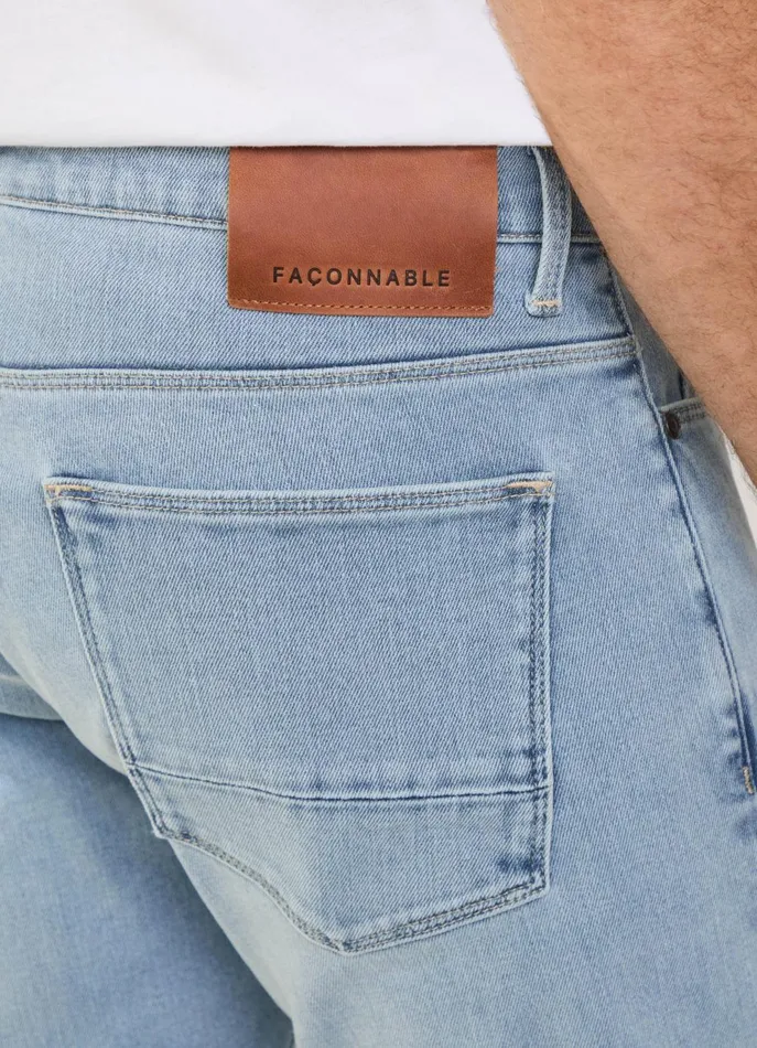 Men Pants Faonnable Regular Fit Worn Effect Jeans Washed Denim