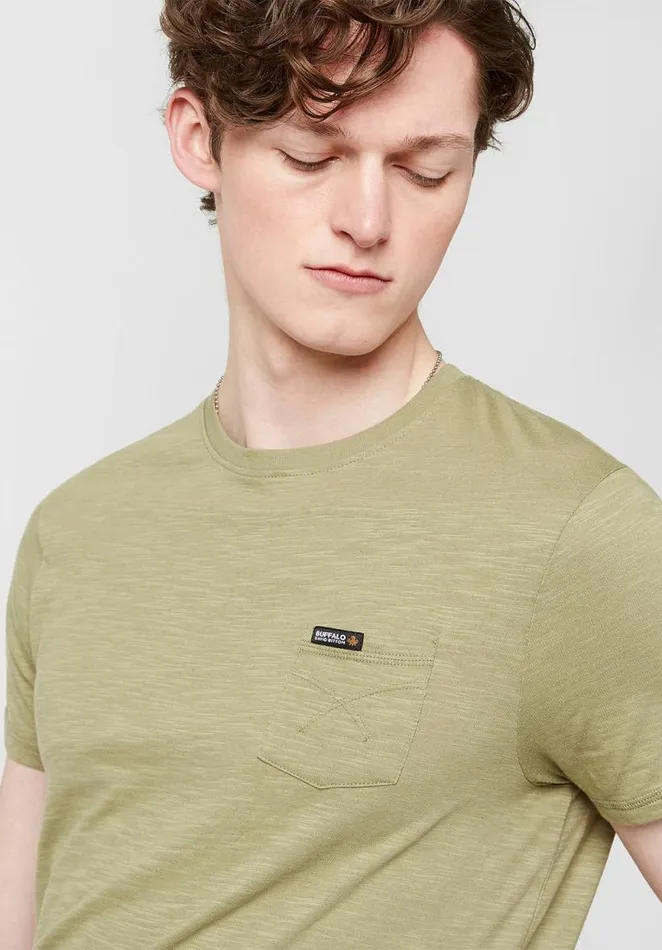 Men Patch Pocket Tamup TShirt Oil Green Buffalo David Bitton Tops and Tees